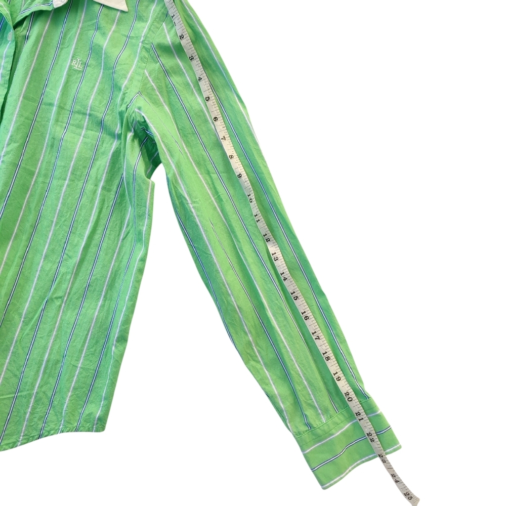 Ralph Lauren Green and White Striped  Button Down Shirt 100% Cotton Petite Mediu - Picture 8 of 9
